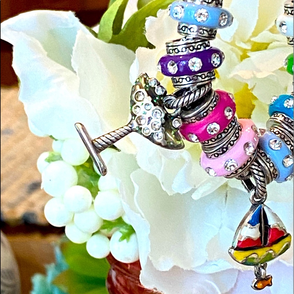 Brighton HEART LINK Vacation Theme Multi Color Dazzlers Crystal CHARM Bracelet - Picture 4 of 15
